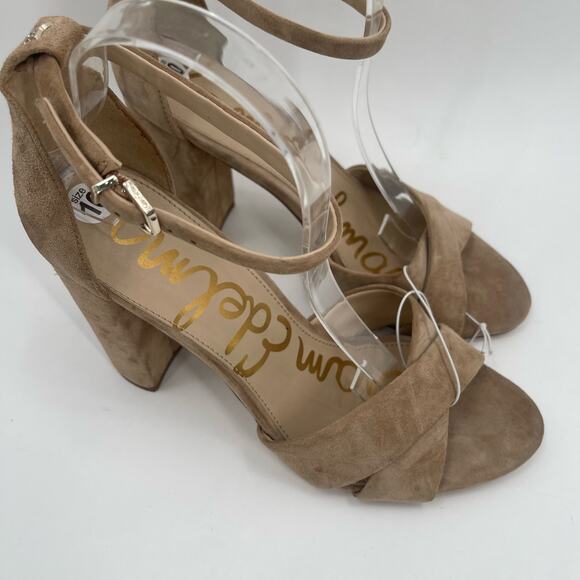 SAM EDELMAN Heels Yancy Size 10 Suede Leather Ankle Strap Block Heel Tan Shoes - Picture 6 of 16